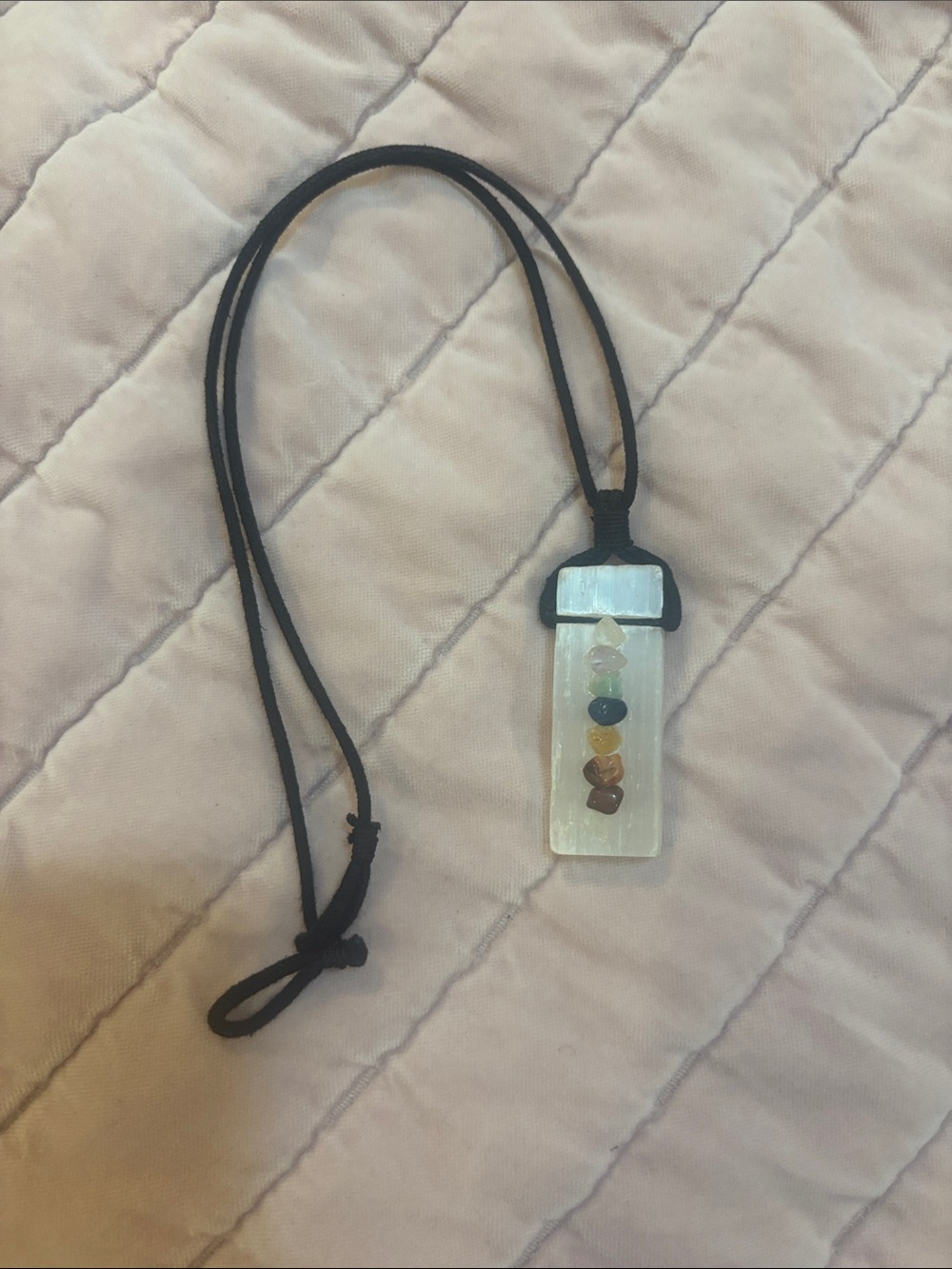 Selenite Chakra Pendant Necklace with Black Cord